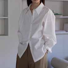 高品质！解构主义后背系扣衫衬女春夏款收腰显瘦白色宽松百搭衬衣