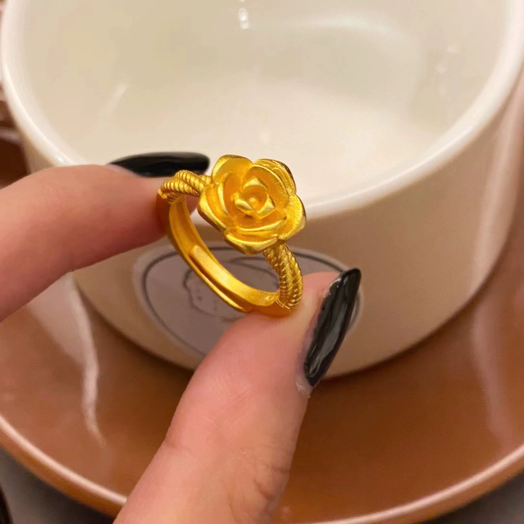 Вьетнамский песочный золотой древний цветок открытый кольцо женский медный позолоченный национальный прилив ветер цветочного кольца оптом