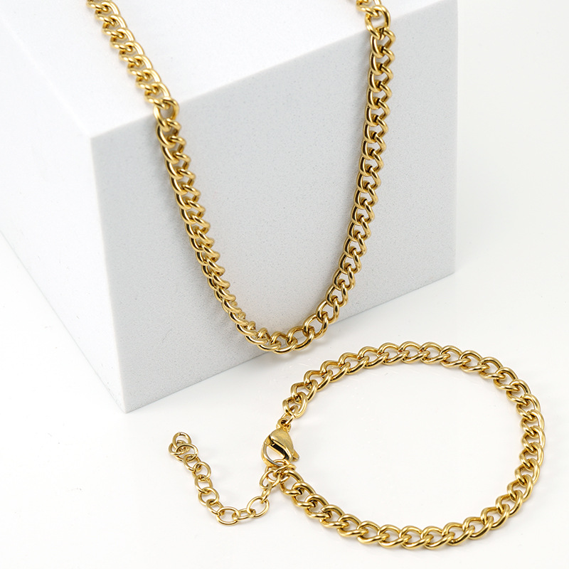 Hip-Hop Geometric Stainless Steel Gold Plated Bracelets Necklace