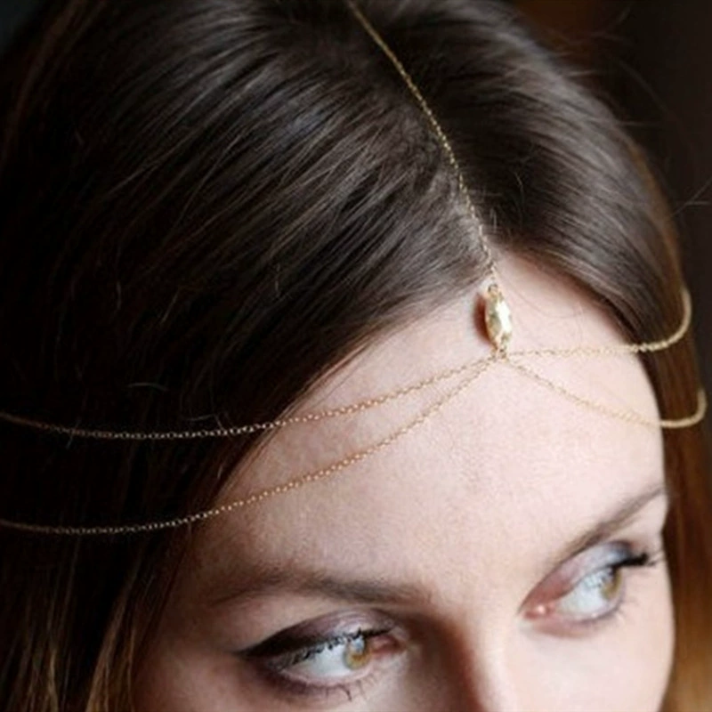 Европейская и американская мода изысканный кулон на лоб аксессуары для волос женская простая цепочка из сплава золотой кристалл кулон цепочка на голову