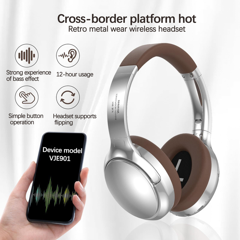 Cross-border VJE901 wireless bluetooth headset retro wear sports metal telescopic headset source manufacturers