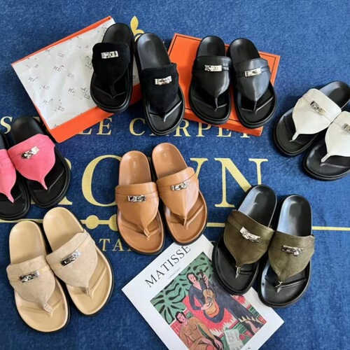 Wholesale 2024 Early Spring New Kelly Hardware Women's Flat Slippers High Version T-Bar Slippers Manufacturer