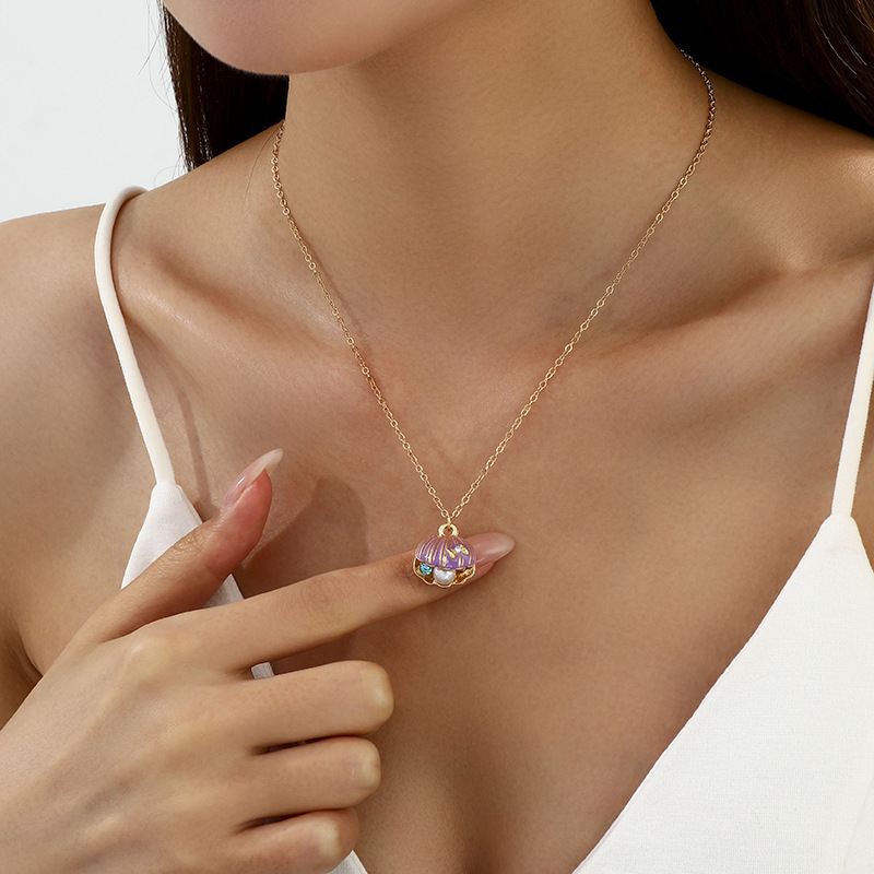 Joyería transfronteriza venta caliente suministro de comercio electrónico verano playa con incrustaciones de perlas de imitación abanico concha colgante collar de mujer image 9