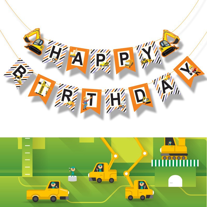 Happy Birthday Excavator Flag Happy Birthday Excavator Banner Festive Banner Excavator Theme Decor Banner