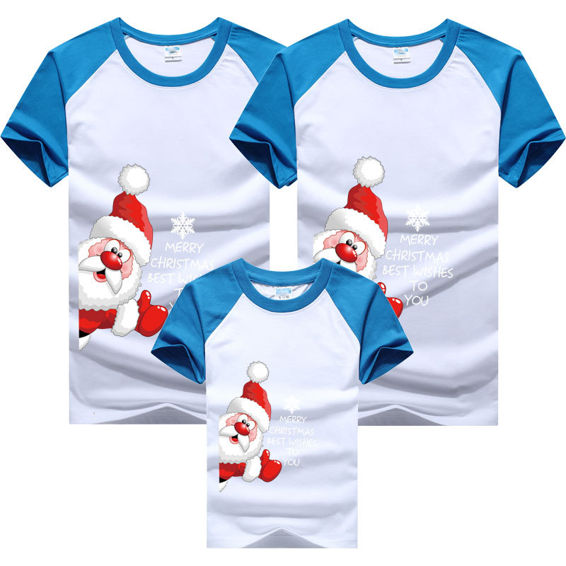 Navidad padre-hijo ropa bebé 2024 nueva moda una familia tres o cuatro familia ropa manga raglán color a juego manga corta Camiseta