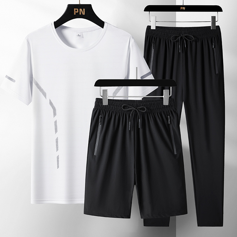 2024 verano ropa de hombre hielo deportivo conjunto casual hombre rápido secado conjunto de tres piezas fresco conjunto transpirable al por mayor