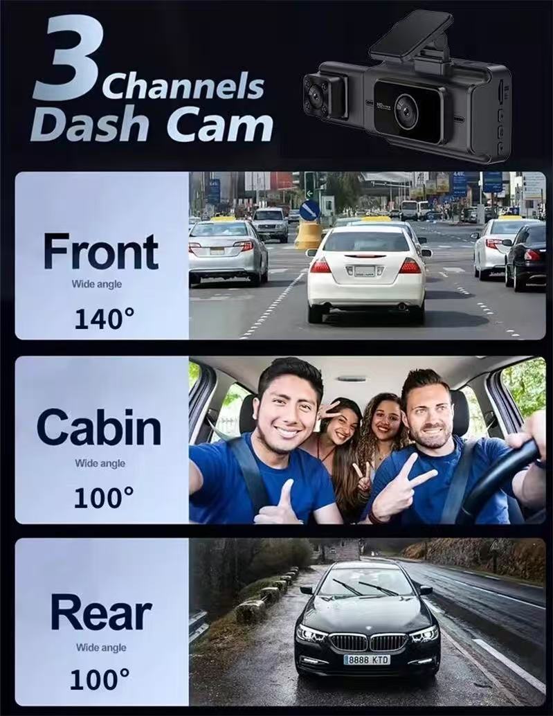 Driving Recorder 3inch Three-Record Wifi Vehicle Monitoring Night Vision Hd Camera Cardvrcam Cross-Border New Model