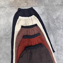 2025秋季新品汉麻双层包边宽松松紧腰百搭休闲阔腿裤垂感直筒裤女