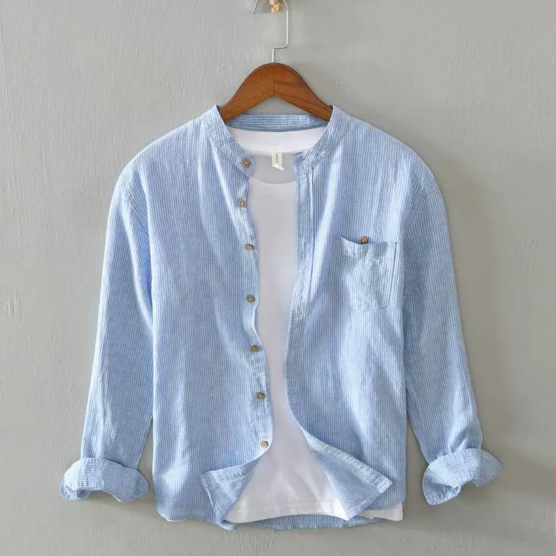 701 Осенняя деловая рубашка-Джокер, Мужская художественная тонкая рубашка в полоску с длинным рукавом, в гонконгском стиле, мужские цельные волосы