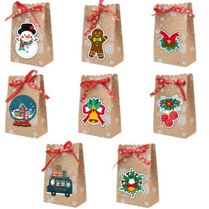 新しいアイデアクリスマス喜糖箱プレゼント包装箱雪花クラフト紙袋祝日礼箱24個卸売りクロスボーダー|undefined