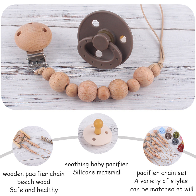 Nuevos suministros para bebés Beech chupete cadena calmante bebé redondo de silicona chupete mordedura molar traje de dos piezas