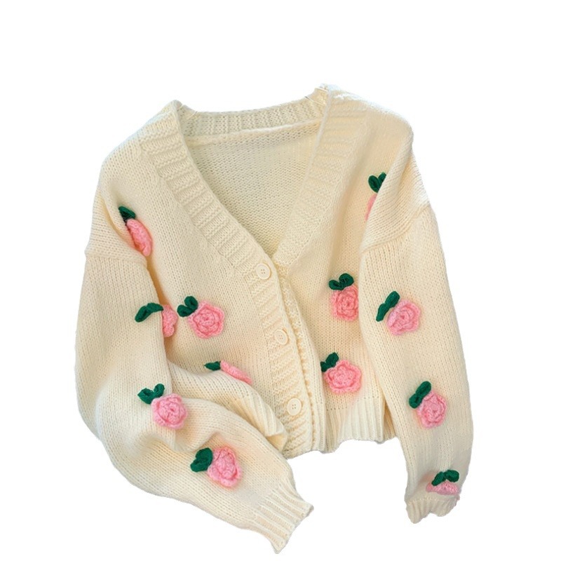 Correo romántico flor tridimensional cardigan de punto otoño y invierno nuevo estilo retro estilo estilo exterior suéter exterior abrigo mujer image 6