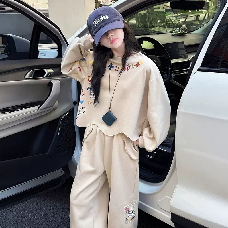 女大童秋季套装2025新款小女孩卫衣束脚裤两件套时尚休闲运动服潮