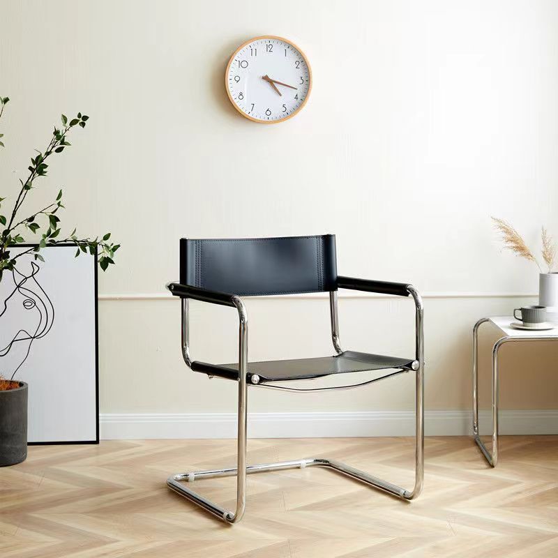 Vintage Armrest Mr. Chair Stainless Steel Saddle Leather Dining Chair Bauhaus Chair Modern Minimalist Homestay Chair