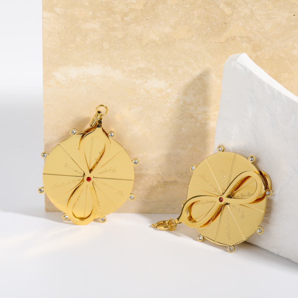 New Fashion Tarot Card Words round Turntable Proverbs Pendant Stainless Steel Necklace