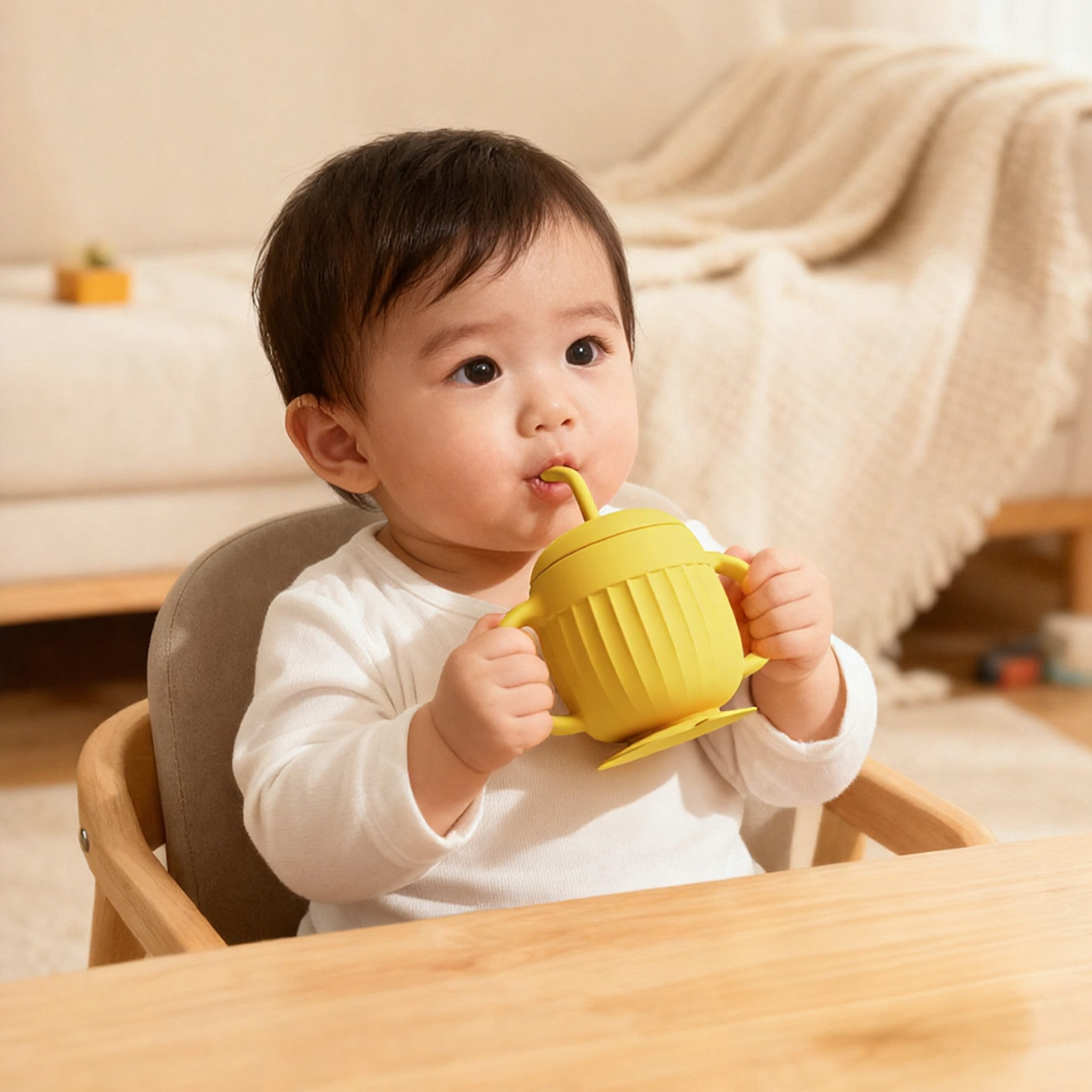 Baby Learning Drinking Cup 6 Months Old Water Cup Food Grade Silicone Straw Cup Milk Bottle Household Baby Corrugated Cup
