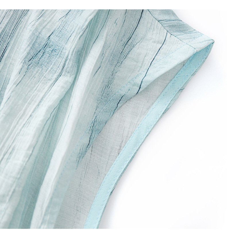 Váy dài nữ họa tiết mực jacquard Tencel phong cách nghỉ dưỡng mùa hè — Màu xanh lam chi tiết 18