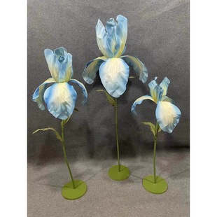 Handmade Large Iris Purple Paper Art Artificial Flower Shopping Mall Wedding Crepe Paper Flower Dyed Foam Decoration