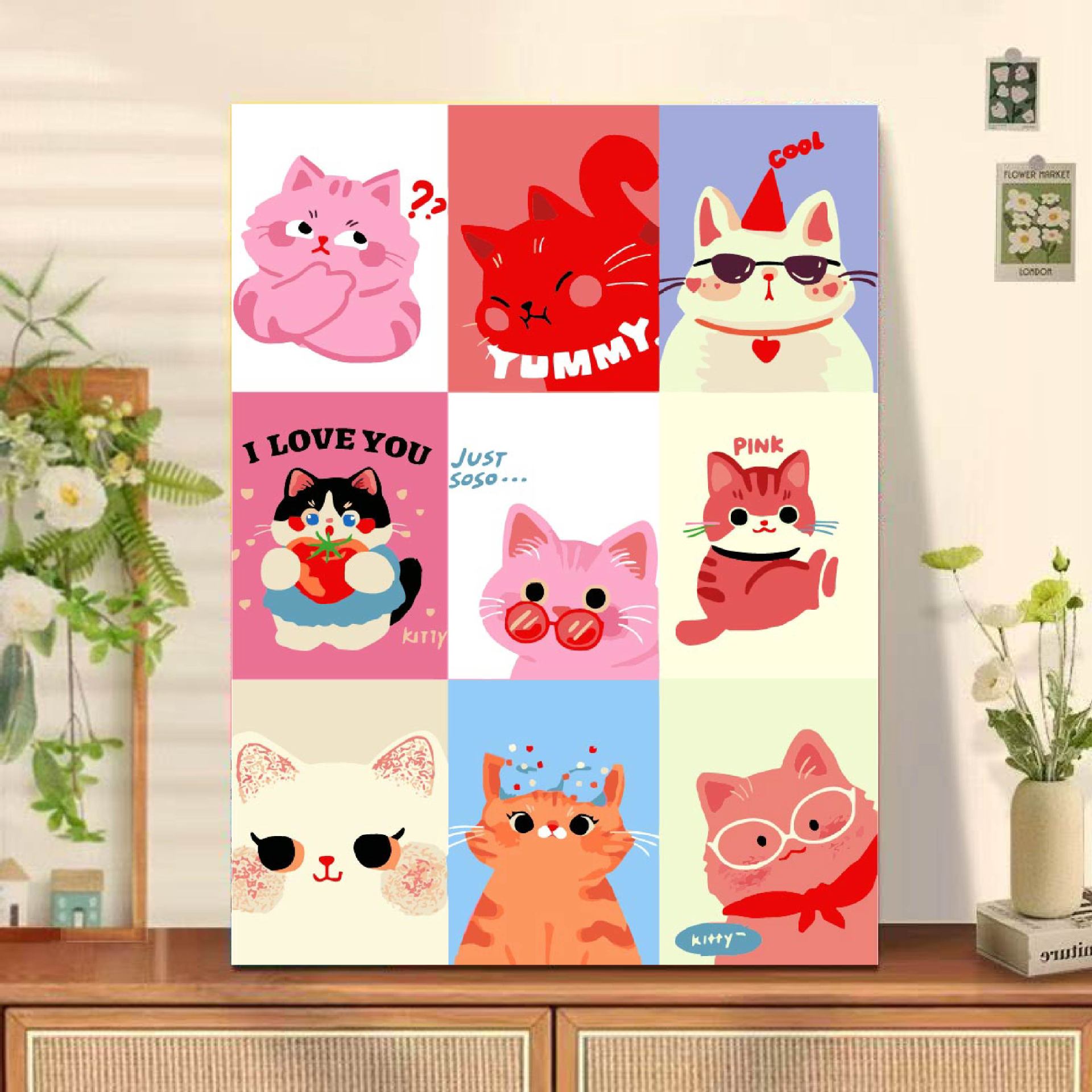 Dopamina gato gato pintura al óleo digital diy simple pintado a mano pintura de relleno pintada a mano dibujos animados pintura decorativa para niños