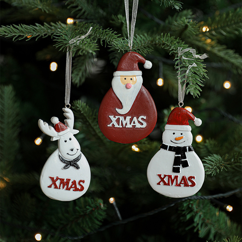 跨境树脂圣诞挂件老人雪人麋鹿XMAS圣诞树挂饰吊件节日装饰现货|undefined