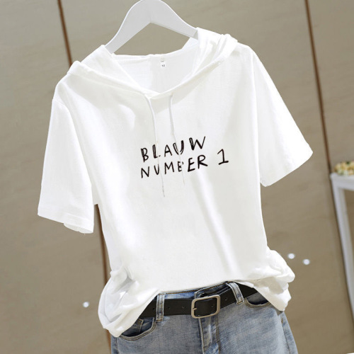 Women's Hooded Sweatshirt 2025 Short Sleeve Summer Top Ins Super Hot Sweatshirt Loose White T-Shirt Trendy
