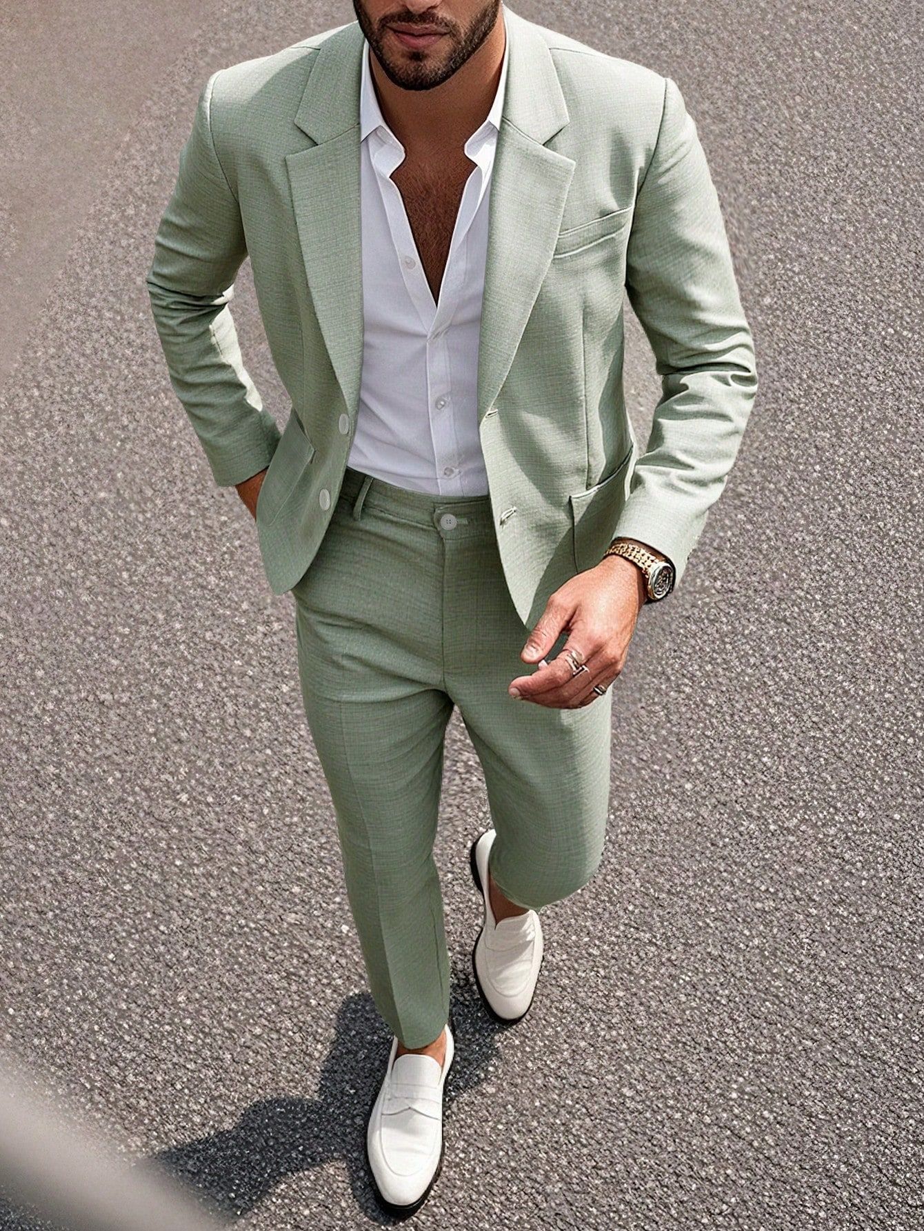 Men's Elegant Business Suit Solid Colour Banquet Formal Set_voghion.com