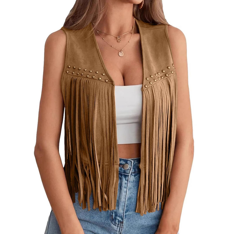 Amazon Cross-Border European and American Style Tassel Sleeveless Vest Imitation Suede 2026 New Hippie Jacket Vest Amazon Cross-Border European and American Style Tassel Sleeveless Vest Imitation Suede 2026 New Hippie Jacket Vest