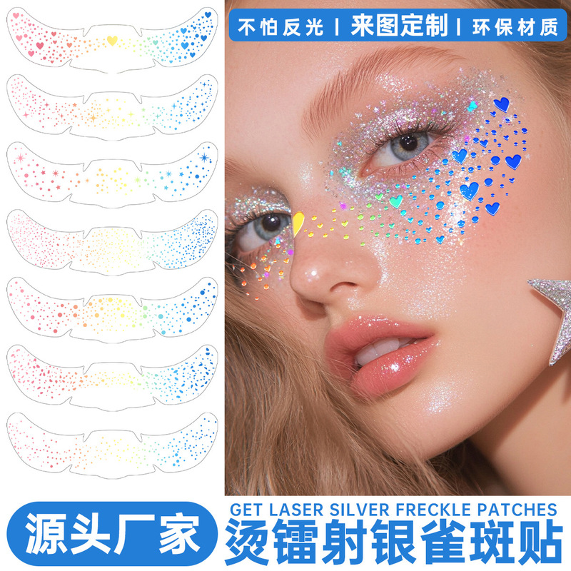 Cross-Border European and American Freckle Tattoo Stickers Laser Star Butterfly Face Stickers Makeup Waterproof Stickers Party Temporary Tattoos