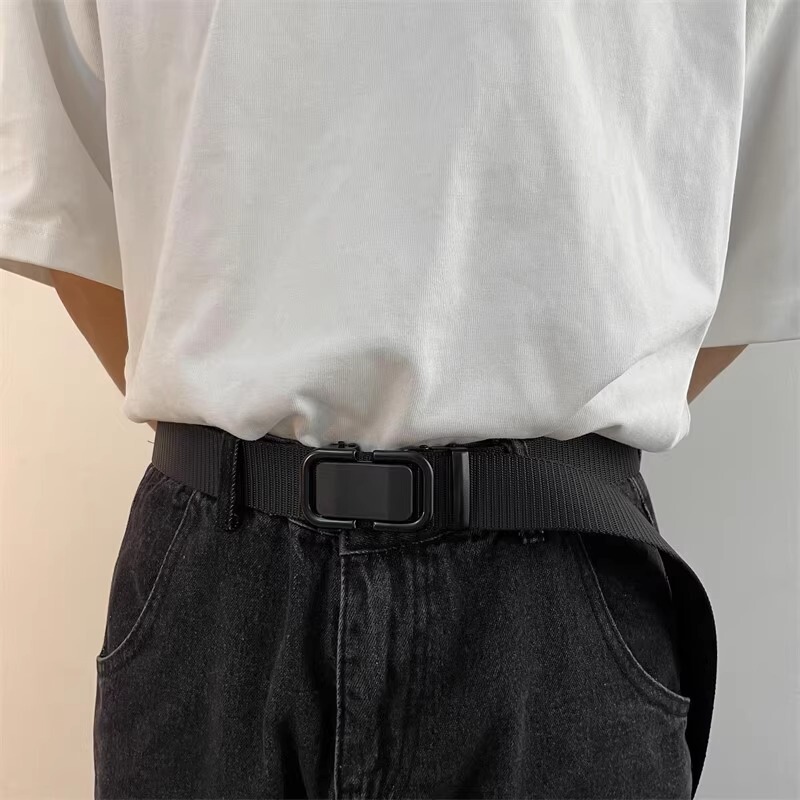 Automatic Buckle Nylon Canvas Jeans Belt for Men, Outdoor Soft Surface Wear-Resistant Tactical Woven Belt for Men and Women, Versatile