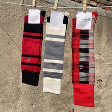 出口日单西太后土星标刺绣复古时尚高筒运动袜拼接彩色及膝小腿袜