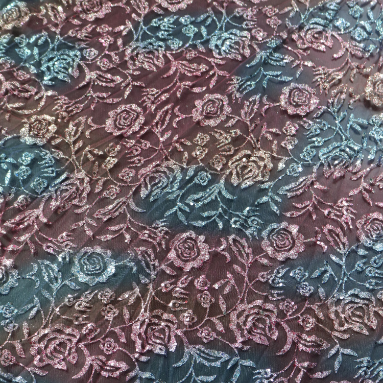 2024 nuevo gaza de malla primavera y verano gaza de malla tridimensional encaje rociado oro flash telas de vestido de boda