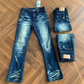 牛王夏季新款深蓝色破魔男宽松小直筒牛仔裤 重水洗赤耳单宁面料