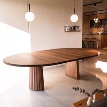 源头工厂实木餐桌中古风家用小户型饭桌设计师款椭圆形办公会议桌