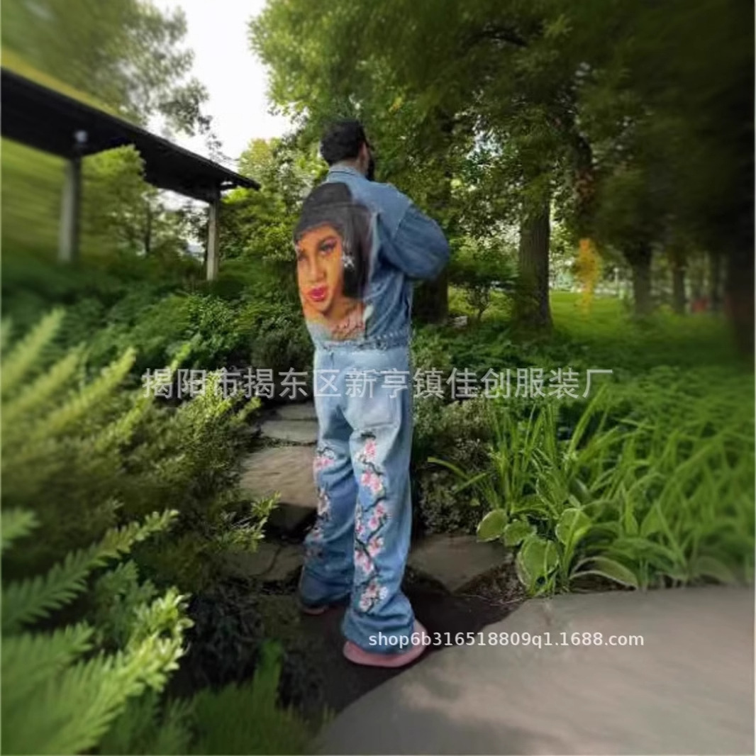 跨境厂家直销美式复古水洗个性印花潮流牛仔裤时尚宽松直筒裤子男