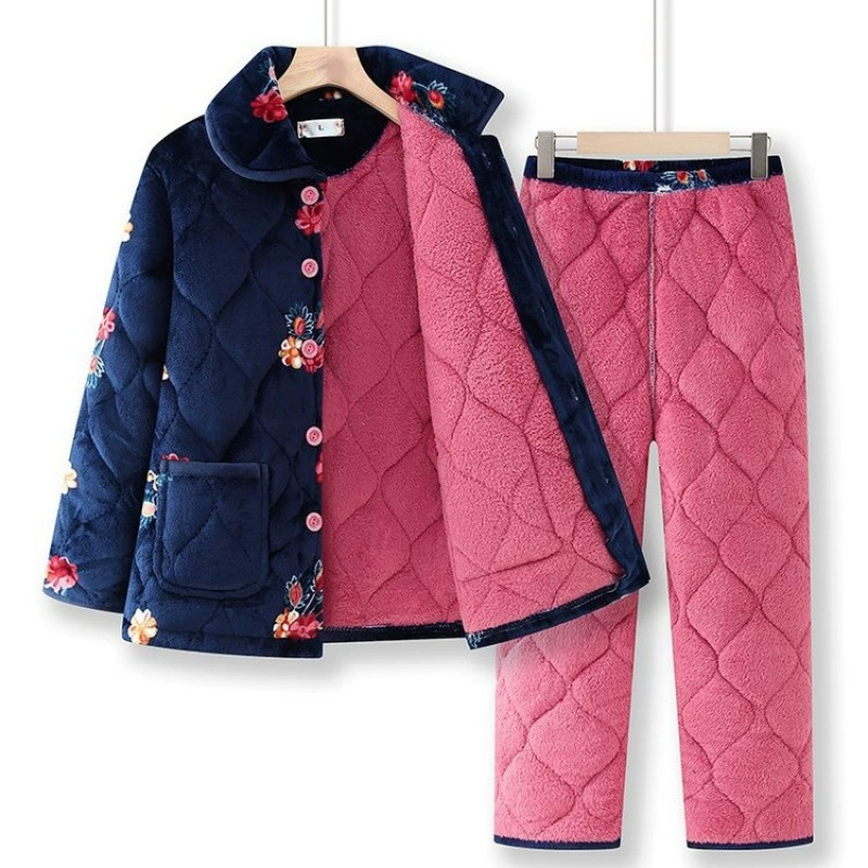 Среднего и пожилого возраста пижамы женская бархат толстый зимний костюм бабушки хлопчатобумажная одежда госпожа домашняя одежда мама куртка