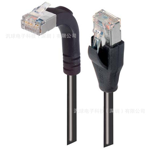 L-COM TRD815SRA2BLK-1 超5类屏蔽直角型跳线RJ45黑色1英尺/0.3米
