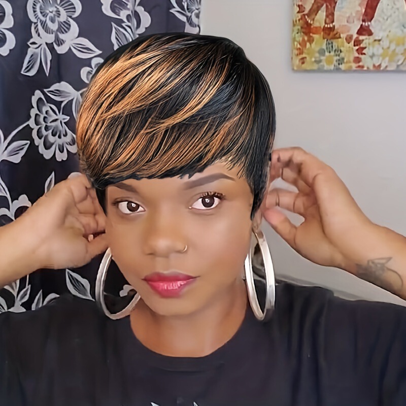 Full machine wig with bang human hair