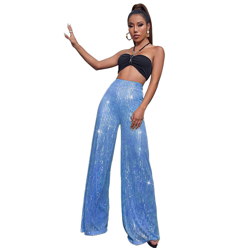 Women's Party Street Fashion Solid Color Full Length Sequins Casual Pants display picture 16