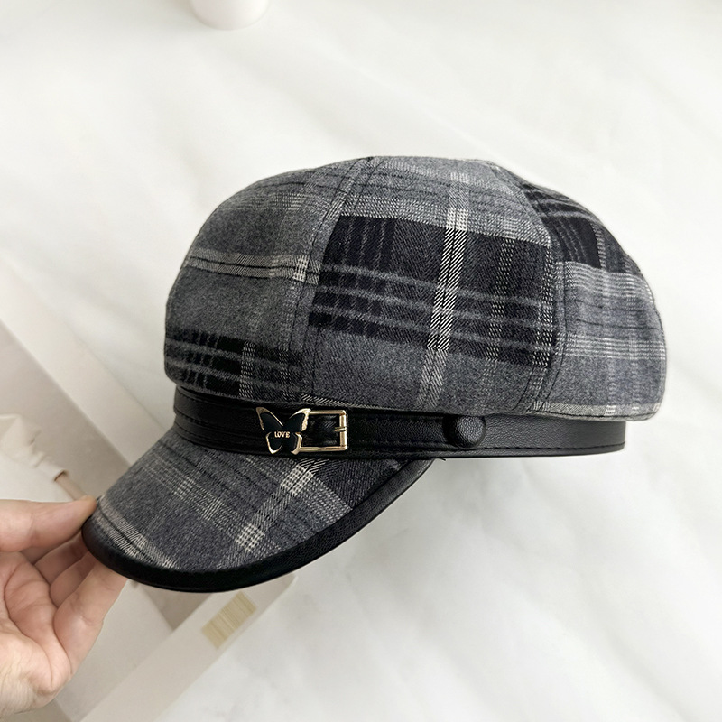 Inglés retrógrado sombrero octogonal mujeres otoño invierno grueso lana versátil sombrero pintor sombrero periódico de moda para mostrar la cara de la moda