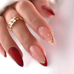 外贸热销红边法式杏仁假指甲24片成品甲欧美穿戴甲跨境批发nails