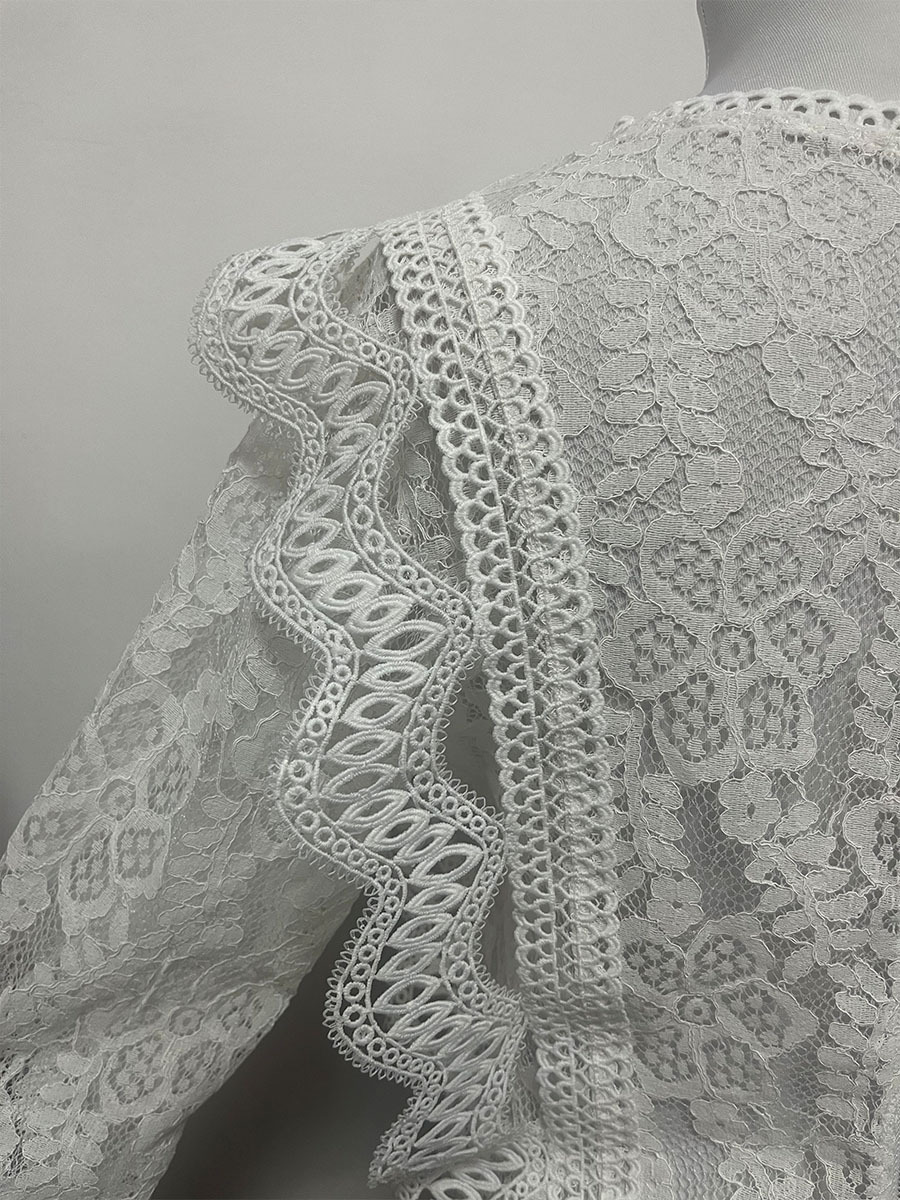 Women's Long Sleeve Blouse Sexy Hollowed Out Lace Top Solid Color Base American Style New Design Coat_ecoleips.com