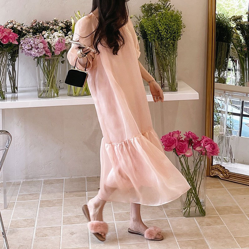 Your He Special Big Sale French Dress Women's Summer Loose Design Niche Long Dress Women's Lightweight Covering Flesh No Returns