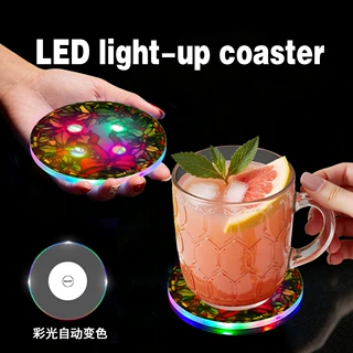 FGTYU013 跨境圣诞节发光亚克力杯垫节日派对LED发光垫酒吧装饰品