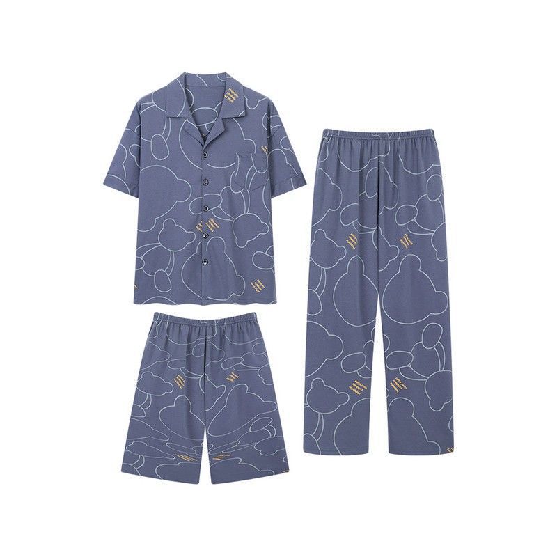 Pijamas de algodón para hombres de verano pantalones de mangas cortas para hombres adolescentes de verano ropa delgada para el hogar tres piezas
