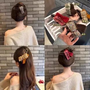 Autumn and Winter New Plush Bow Duckbill Clip Hairpin Women's Back of Head Hair Volume Multi-word Clip Disc Hair Grab Clip Hairpin