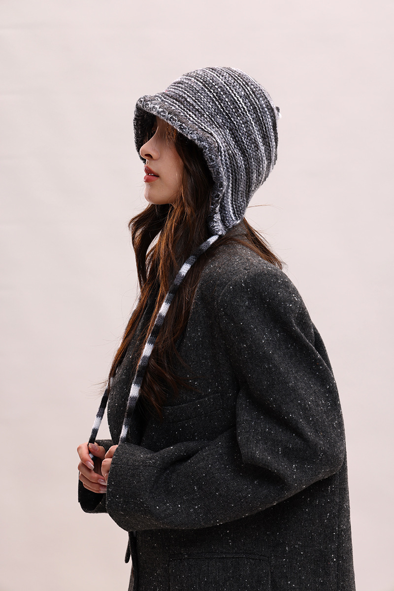 Cappelli di lana autunnali e invernali per bambini, colori arcobaleno a contrasto per mettere in mostra il viso, piccola borsa con testa carina legata con corda_voghion.com