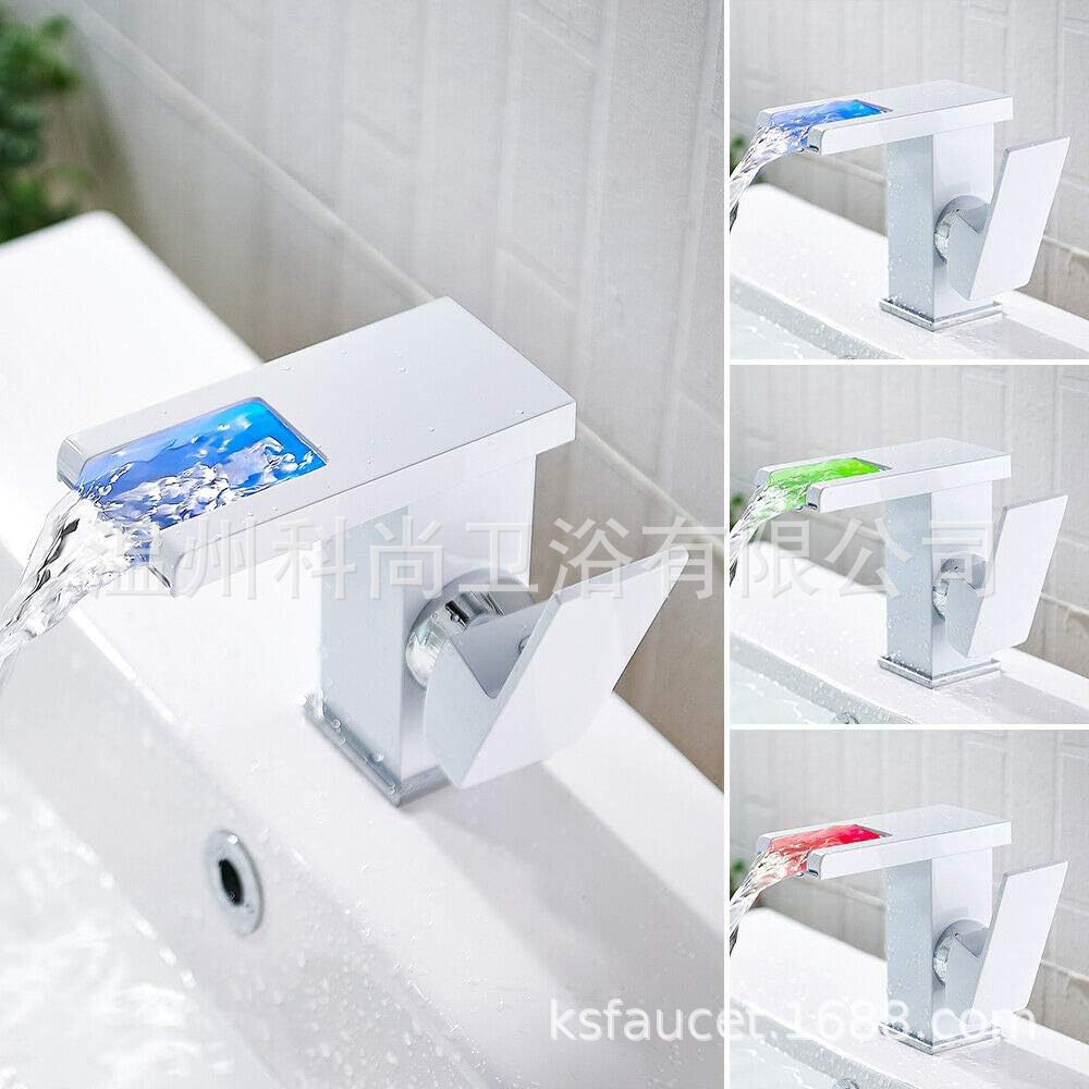 Grifo de lavabo caliente y frío cascada baño gabinete nórdico luminoso color cambiante LED grifo Comercio exterior al por mayor