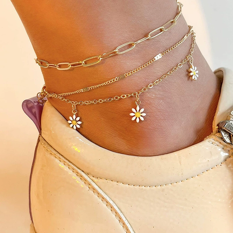 Европейские и американские богемные ножные цепи ромашки женские дикие ножные украшения простота и многослойные ножные ножные цепи