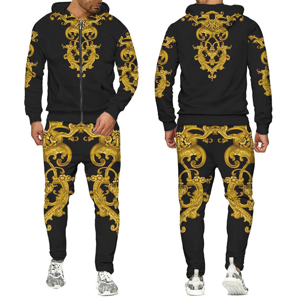 Pantalones de sudadera con capucha con cremallera de moda para hombre transfronterizo de otoño e invierno, MF008-ML1 de dos piezas de fitness deportivo