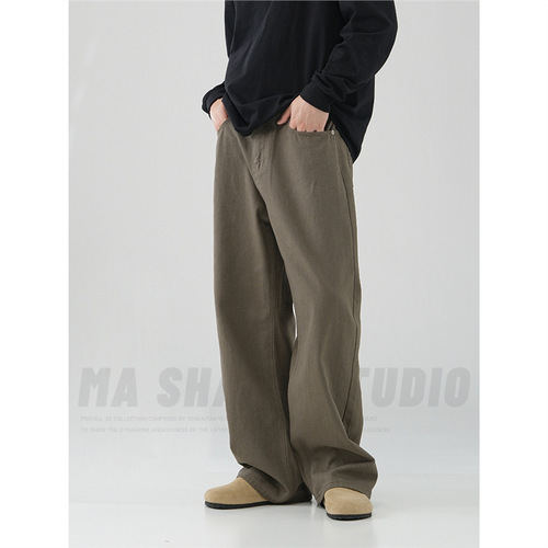New 2024 Fall American Maillard Retro Basic Men's Straight Leg Loose Brown Casual Pants
